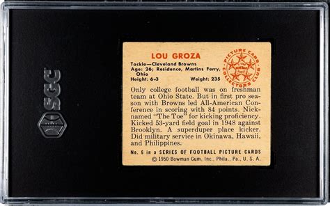 Sgc Bowman Football Lou Groza Rookie Cleveland Browns Hof No