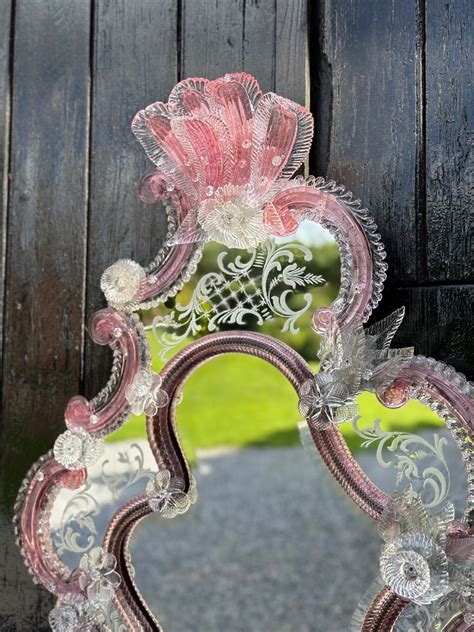 Proantic: Venetian Mirror In Colorless And Pink Murano Glass, Circa 18