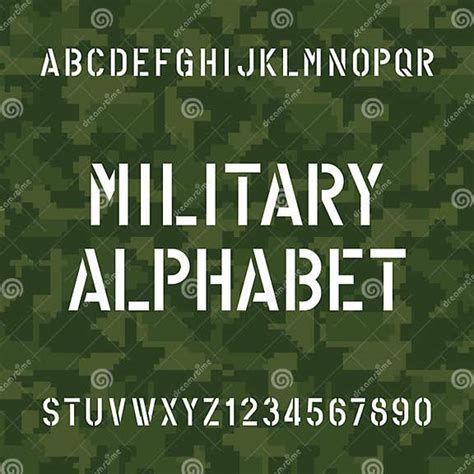 Stencil Alphabet Font Type Letters And Numbers On Pixel Camo