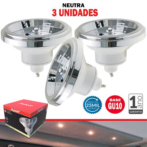 Kit 3 Lâmpada Led Ar111 Neutra 12w Bivolt Base Gu10 Casa Avant