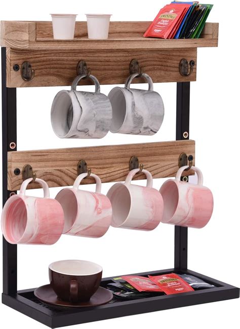 Amazon X Cosrack Rustic Countertop Coffee Mug Rack Holder With