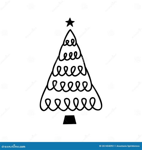 Linear Hand Drawn Christmas Tree Vector Illustration Stock Vector