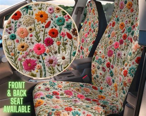 Faux Embroidery Print Wild Floral Car Seat Covers Set Of 2 Cottagecore Aesthetic Floral