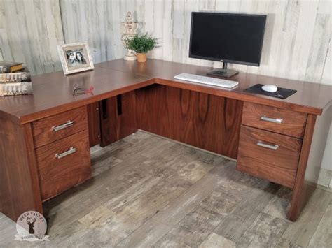 The Amber Barnwood Straight Desk Natural Finish With Drawers Deer