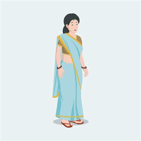 Indian Village Woman With Sari Woman Cartoon Character Vector Female