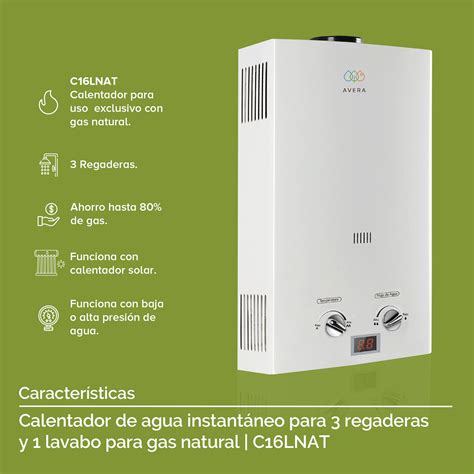 Calentador De Agua Instantáneo Avera 3 Servicios Gas Natural C16lnat