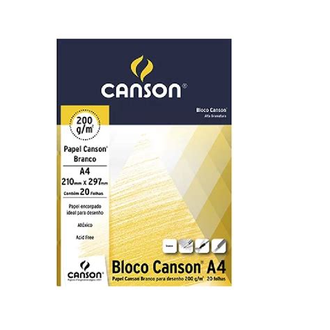 BLOCO DESENHO A4 200G 20FLS BRANCO CANSON Papel Arte IMAGINE CRIE