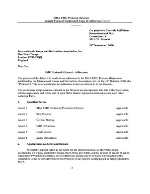 Fillable Online Isda ISDA EMU Protocol Greese Sample Form Of