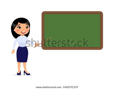 Asian Female Teacher Standing Near Blackboard Stock Vector Royalty