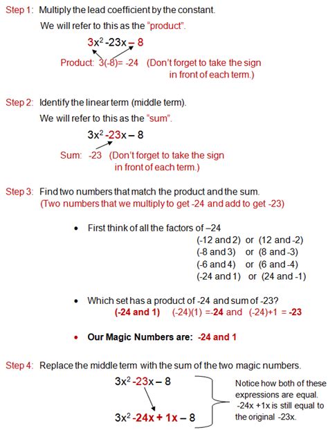 Algebra Tutorial Worksheets Factoring Quadratics When A Does Not