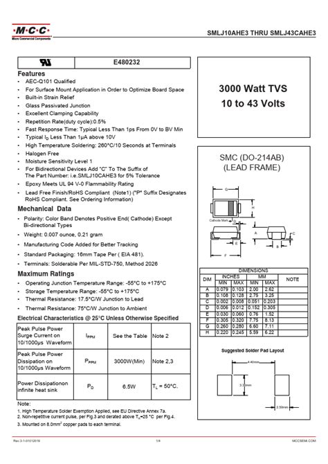 SMLJ12CAHE3 Datasheet Pdf MCC