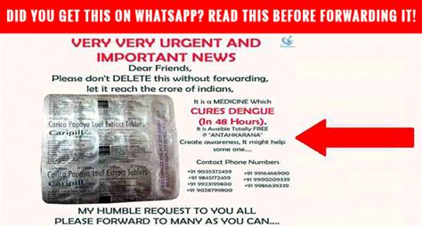 Medicine That Cures Dengue In 48 Hours Did You Get This Forward On Whatsapp Read This Before