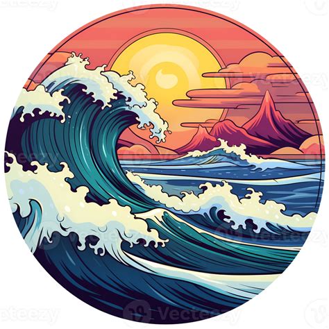 Beach Illustration Round Sticker Artwork 27189883 Png