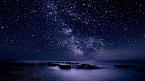 Online crop | HD wallpaper: purple and white galaxy digital wallpaper, sea, night, stars ...