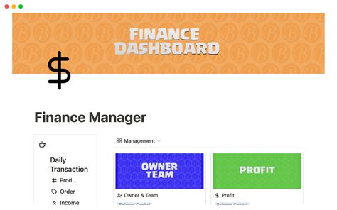 Finance Dashboard Template Notion Marketplace