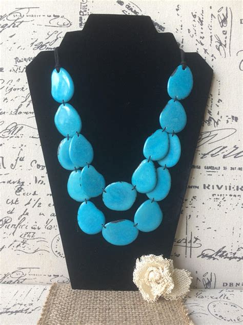 Turquoise Double Layer Tagua Nut Necklace Galapagos Tagua Jewelry