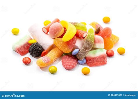 Assortment Of Candies And Sweets Isolated On White Background Stock