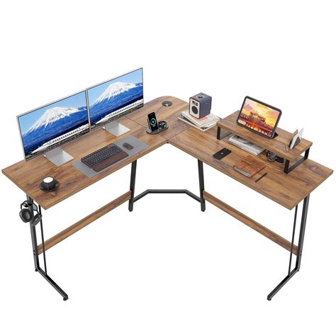 CubiCubi L Shaped Gaming Desk With Small Shelf Corner Computer Desk