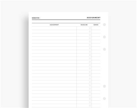 Assignment Tracker Printable Personal Wide Inserts Assignment Planner