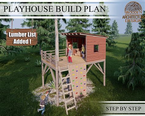 Playhouse Plans for Kids Big Wooden Treehouse Plan Do It - Etsy