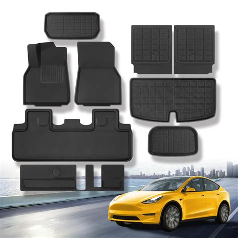 Floor Mats Compatible For Tesla Model Y 7 Seater 2024 2023 2021 Full Set 9pcs All Weather Model