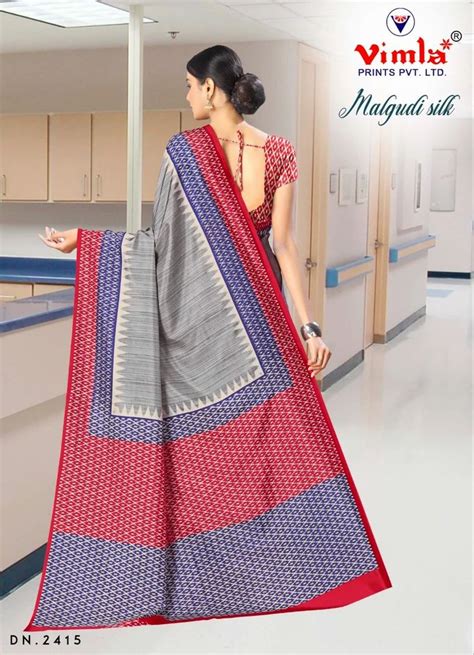 Vimla Prints Womens Multicolor Malgudi Art Silk Uniform Saree With