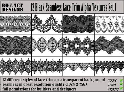 Roact Designs Roact Designs 12 Black Seamless Lace Trim Alpha Textures Set 1