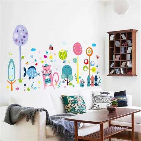 Large Size Cute Cartoon Kitten Tree Wall Stickers Kindergarten Children