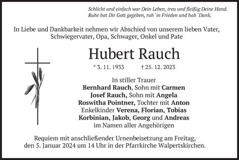 Traueranzeigen Von Hubert Rauch Trauer Merkur De