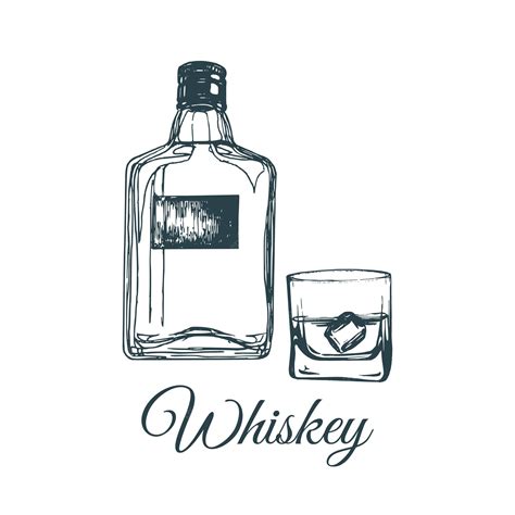 Premium Vector Hand Sketched Whiskey Bottle And Glass Vector