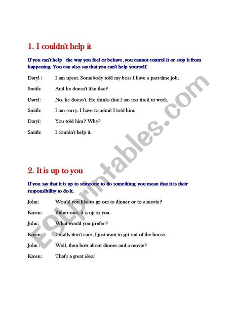 English Expressions With Dialogue Esl Worksheet By Aprilheart7