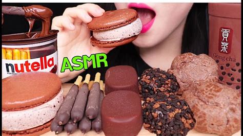 Asmr Nutella Chocolate Ice Cream Bubble Tea Chou Macaron 누텔라 초콜릿 아이스