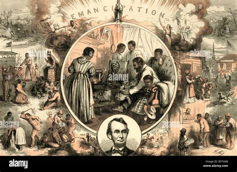 Thomas Nast's print of the emancipation of Southern slaves with the end ...