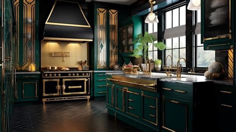 Premium Ai Image Generative Ai Glamorous Art Deco Kitchen Design