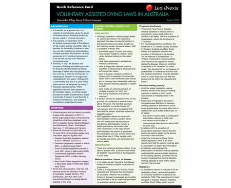 Quick Reference Card Voluntary Assisted Dying Laws In Australia