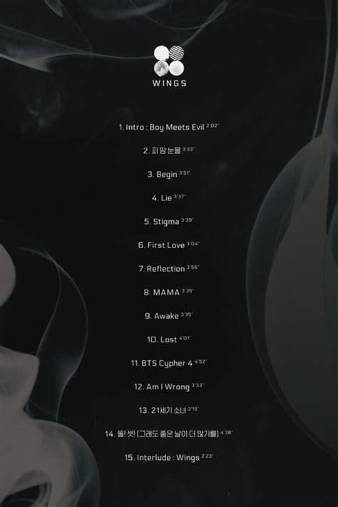 Bts Reveals Track List For Nd Full Album Wings Soompi