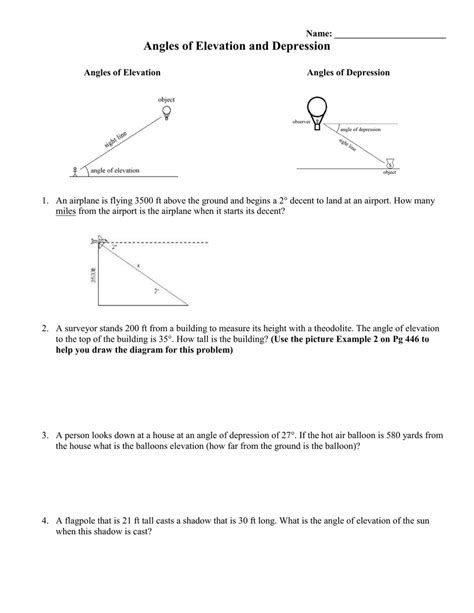 Angle Of Elevation And Depression Worksheets