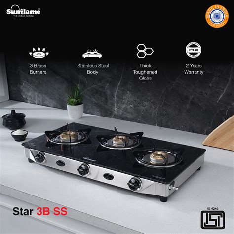 SUNFLAME GT STAR 2B SS Stainless Steel Manual Gas Stove 2 Burners