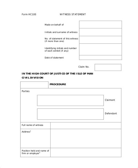 Witness Statement Forms 11 Free Printable Word And Pdf Templates