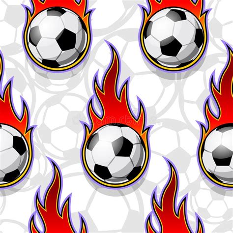 Seamless Vector Pattern With Football Soccer Ball Icons And Flames