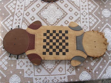 Antique Wooden Checker Board Chess Board Wooden Rustic Primitive Toys