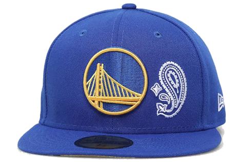 New Era Golden State Warriors Patchwork Paisley Undervisor 59fifty Fitted Hat Blue Fw21 Cn