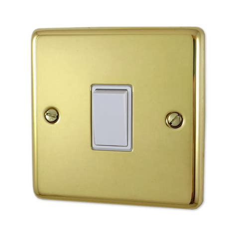 G H Contour Polished Brass Light Switch 1 Gang White Switch