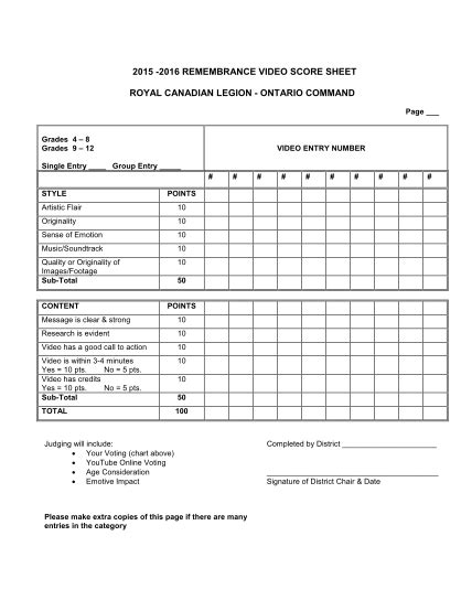 Judging Score Sheet Template