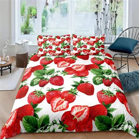 Strawberry Duvet Cover Set Girl King Size Comforter Cover Set Red