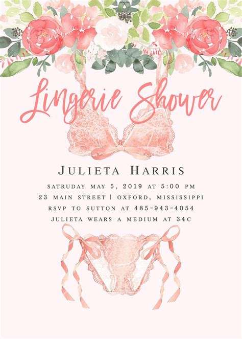 Julieta Pink Lingerie Shower Invitation Editable Template Lingerie