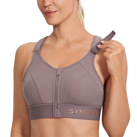 Buy Syrokan Womens Sports Bra High Impact Support Zip Front Adjustable