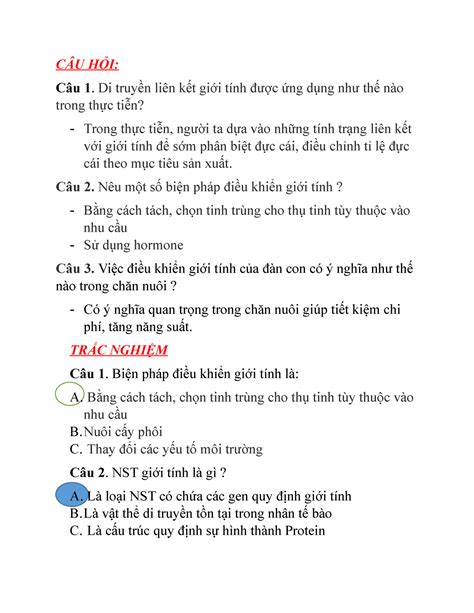 CÂU HỎI TRẮC NGHIỆM Đề cương ôn tập môn Sinh Học Động Vật của trường