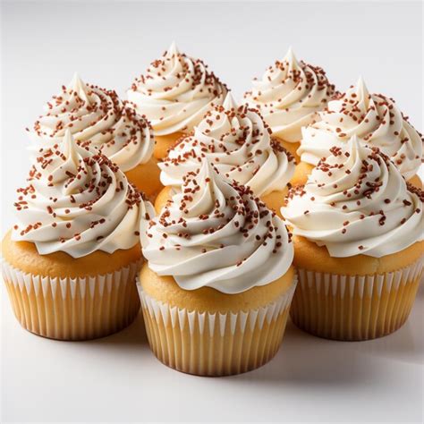 Premium Ai Image There Are Four Cupcakes With White Frosting And