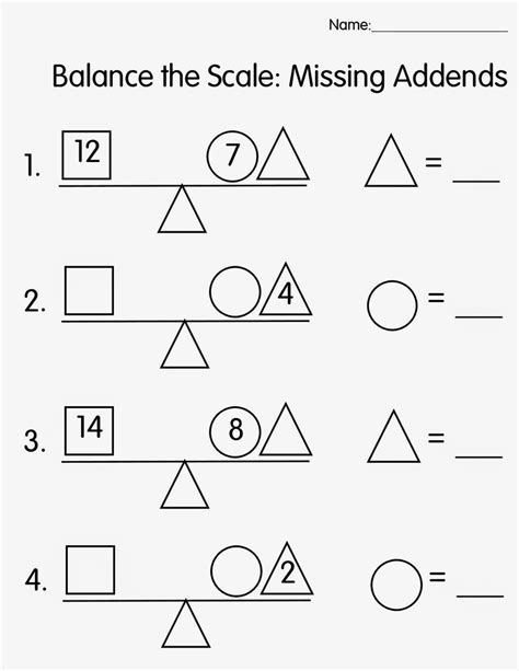 FREE Balance The Scale Missing Addends 4 Worksheets Love This For